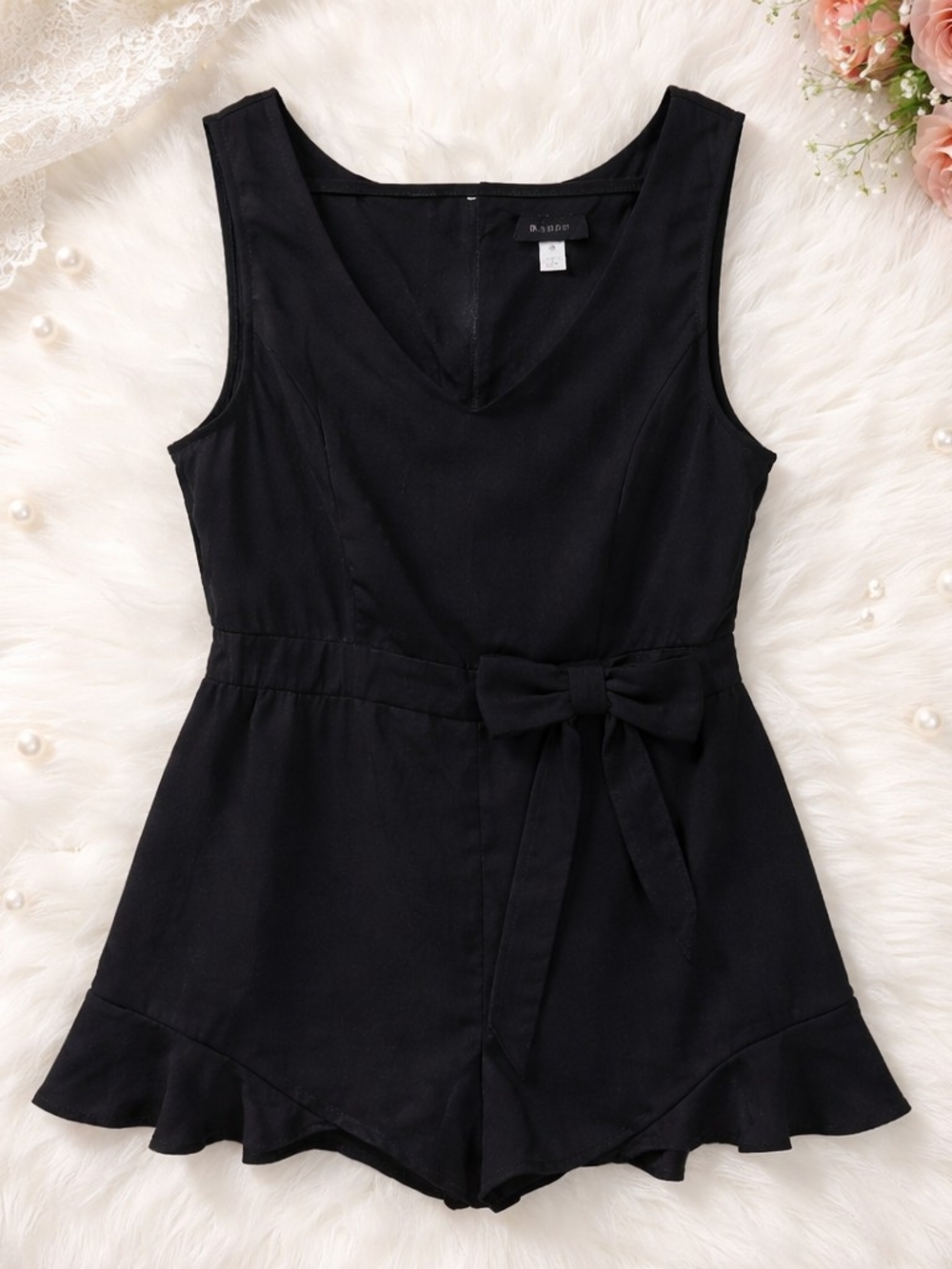 B. Smart Black Women's Sleeveless V-Neck Romper with Waist Tie